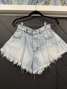 We The Free Light Wash Frayed Hem Denim Shorts